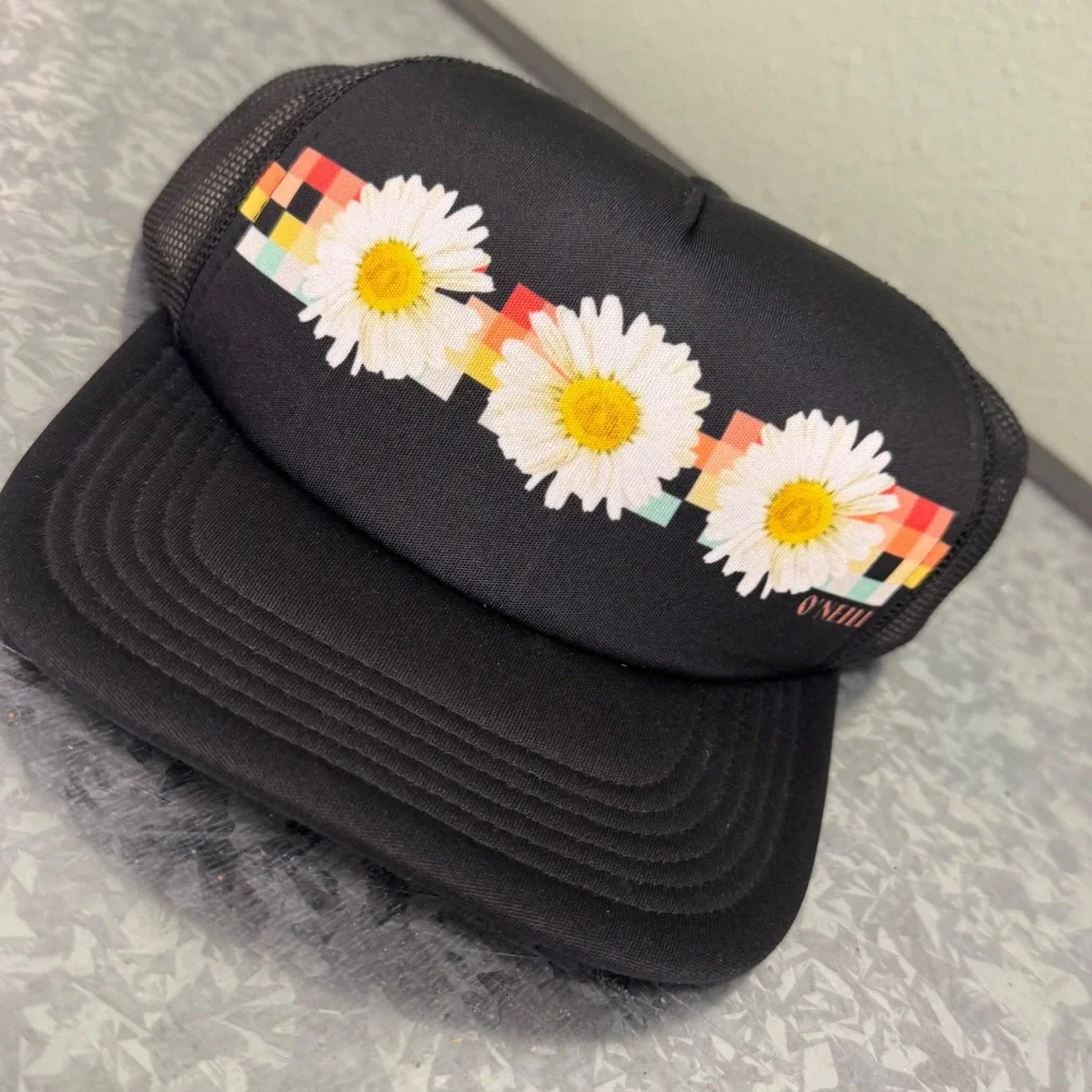 O'Neill Trucker Hat Mens OS Black New‎ Daisy Floral Graphic Mesh Snapback Cap